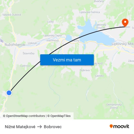 Nižné Matejkové to Bobrovec map