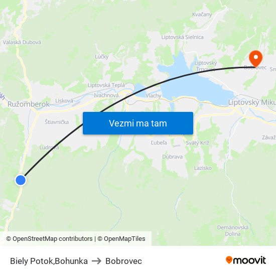 Biely Potok,Bohunka to Bobrovec map