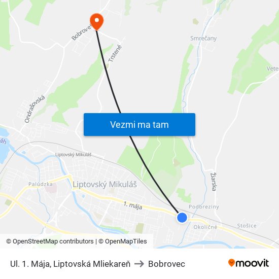 Ul. 1. Mája, Liptovská Mliekareň to Bobrovec map