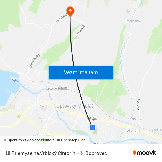 Ul.Priemyselná,Vrbický Cintorín to Bobrovec map