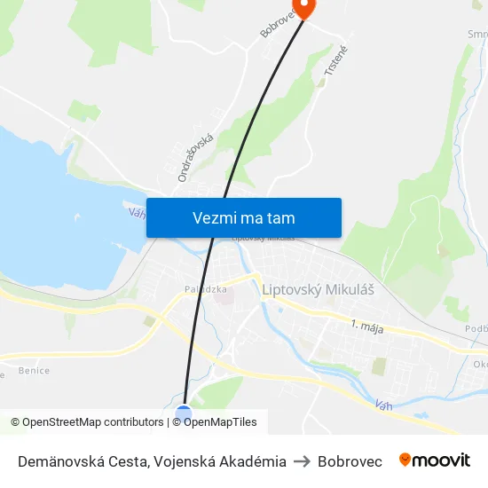 Demänovská Cesta, Vojenská Akadémia to Bobrovec map