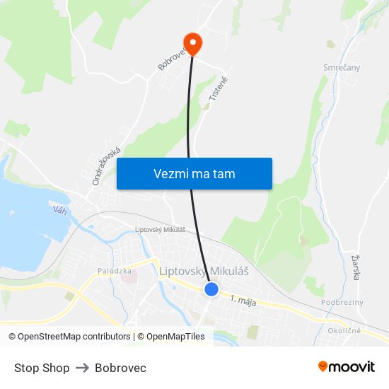 Stop Shop to Bobrovec map