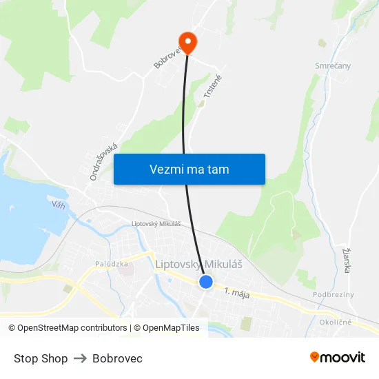 Stop Shop to Bobrovec map