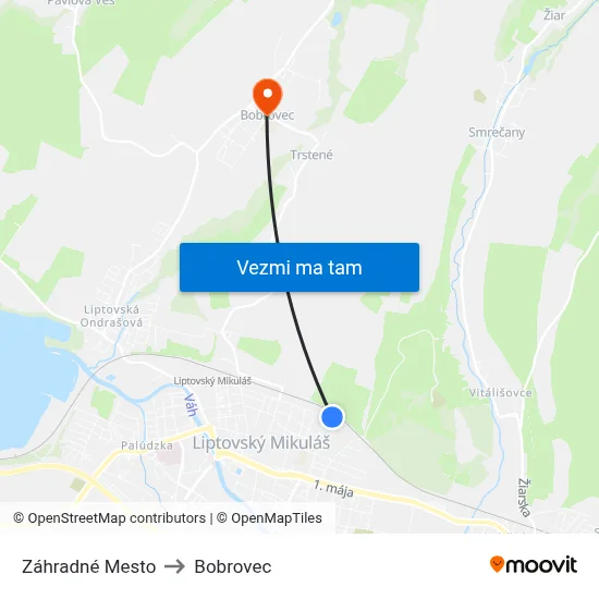 Záhradné Mesto to Bobrovec map