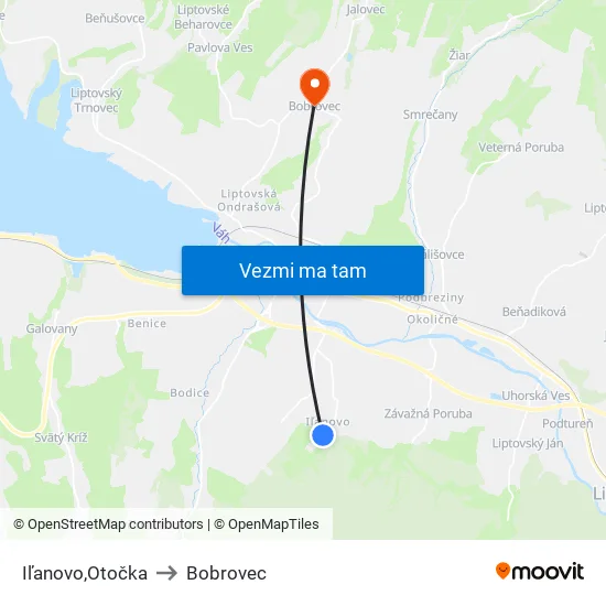Iľanovo,Otočka to Bobrovec map