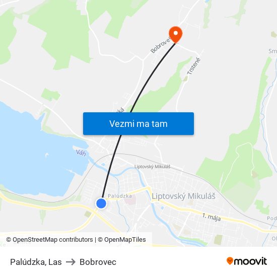 Palúdzka, Las to Bobrovec map