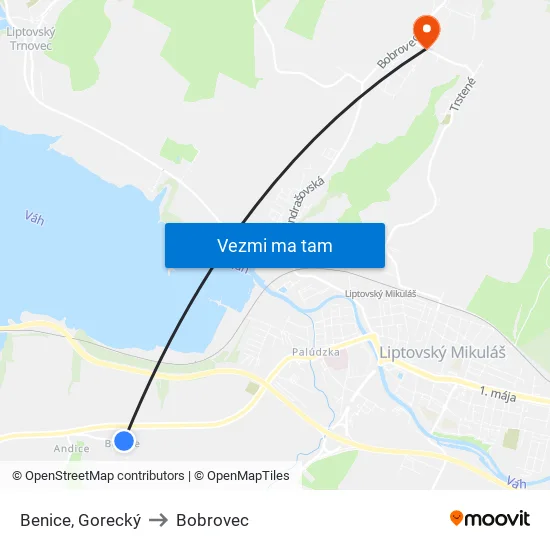 Benice, Gorecký to Bobrovec map