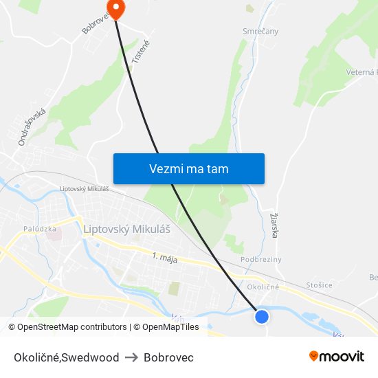 Okoličné,Swedwood to Bobrovec map