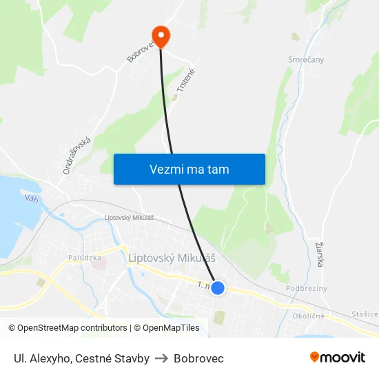 Ul. Alexyho, Cestné Stavby to Bobrovec map