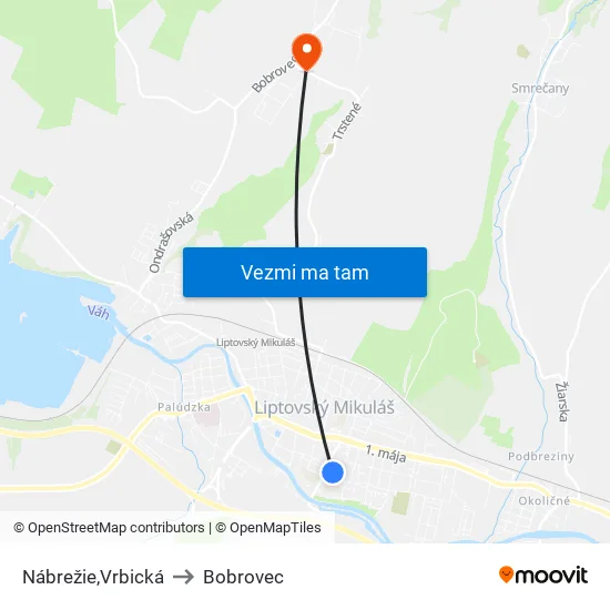 Nábrežie,Vrbická to Bobrovec map