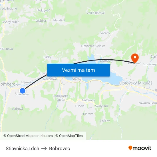 Štiavnička,Ldch to Bobrovec map