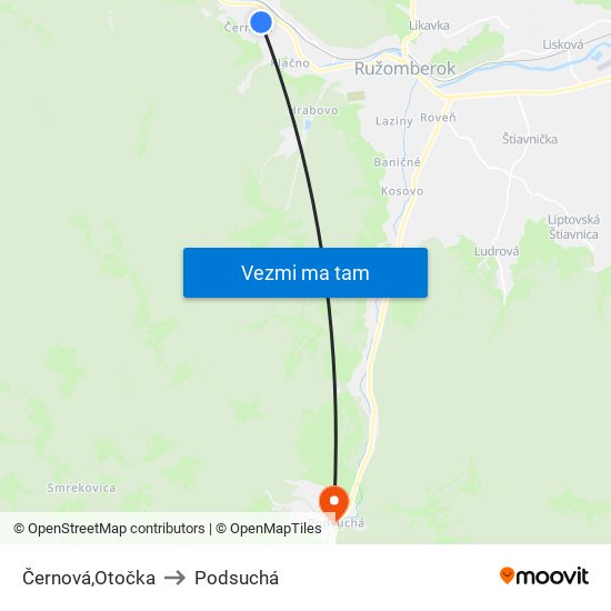 Černová,Otočka to Podsuchá map