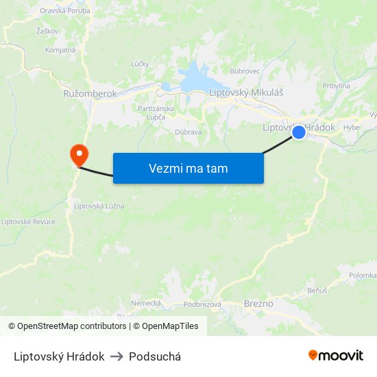 Liptovský Hrádok to Podsuchá map