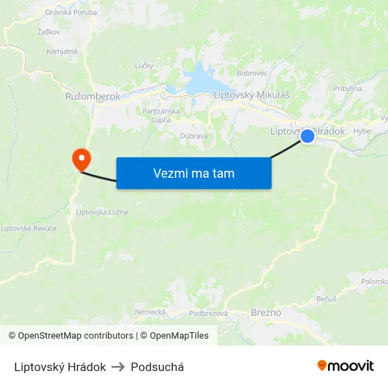 Liptovský Hrádok to Podsuchá map