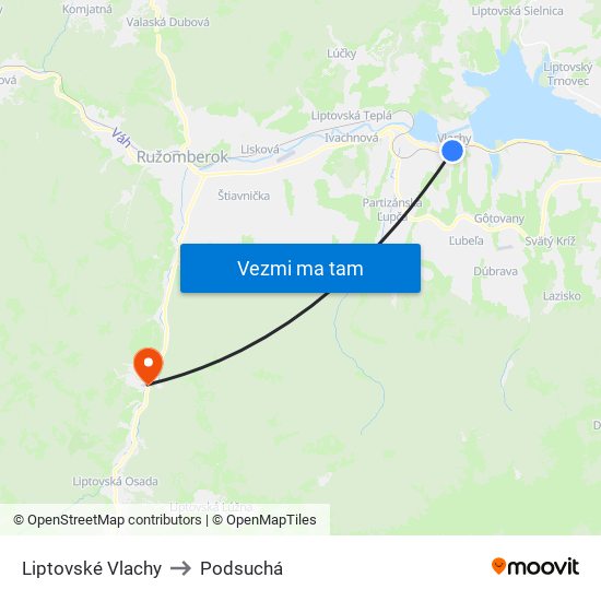 Liptovské Vlachy to Podsuchá map