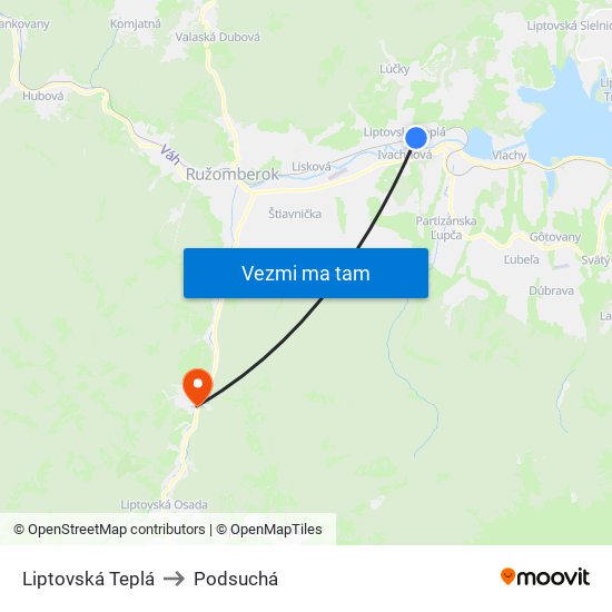 Liptovská Teplá to Podsuchá map