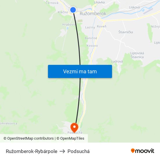 Ružomberok-Rybárpole to Podsuchá map