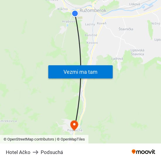 Hotel Ačko to Podsuchá map