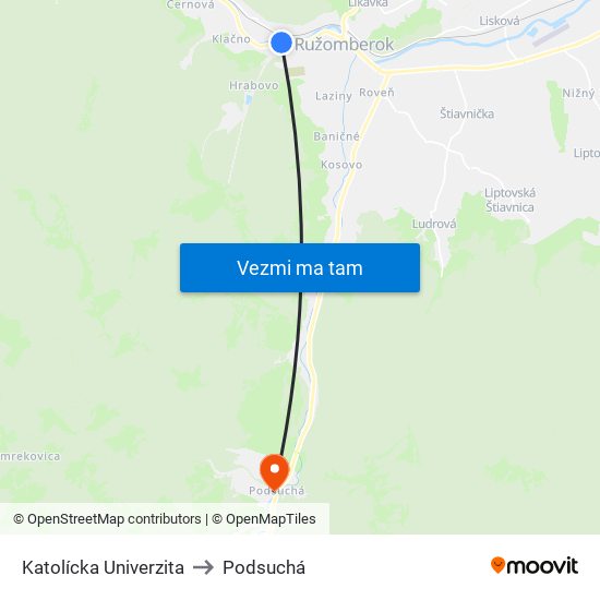 Katolícka Univerzita to Podsuchá map