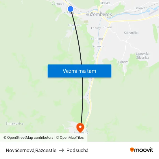 Nováčernová,Rázcestie to Podsuchá map
