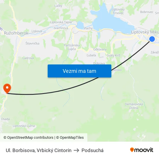 Ul. Borbisova, Vrbický Cintorín to Podsuchá map