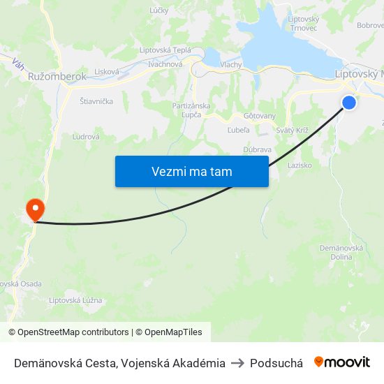 Demänovská Cesta, Vojenská Akadémia to Podsuchá map