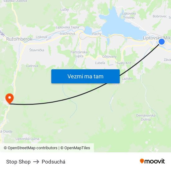 Stop Shop to Podsuchá map