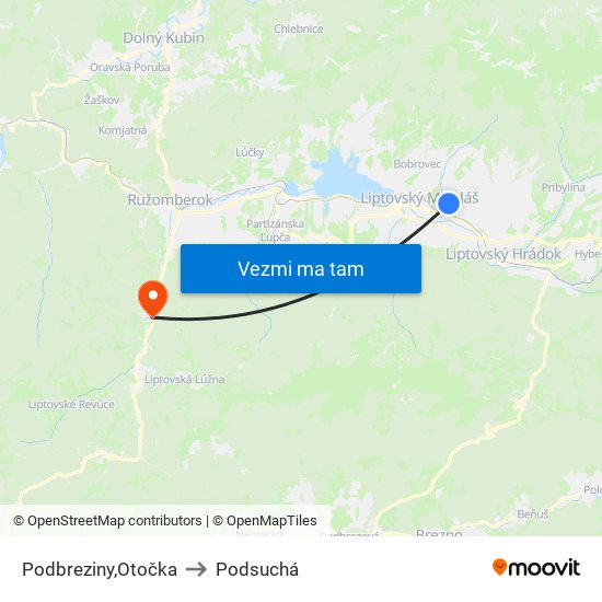 Podbreziny,Otočka to Podsuchá map