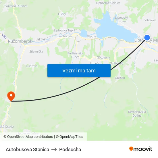 Autobusová Stanica to Podsuchá map