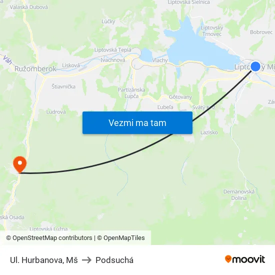 Ul. Hurbanova, Mš to Podsuchá map