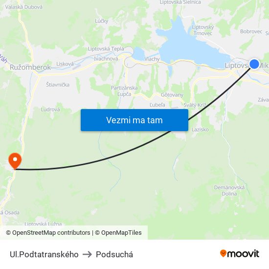 Ul.Podtatranského to Podsuchá map