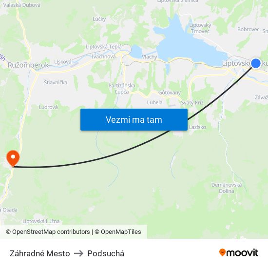 Záhradné Mesto to Podsuchá map