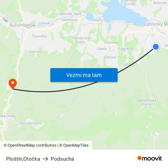 Ploštín,Otočka to Podsuchá map