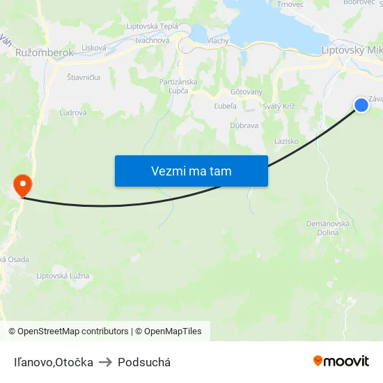 Iľanovo,Otočka to Podsuchá map
