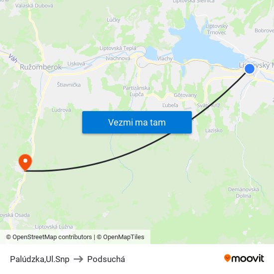 Palúdzka,Ul.Snp to Podsuchá map