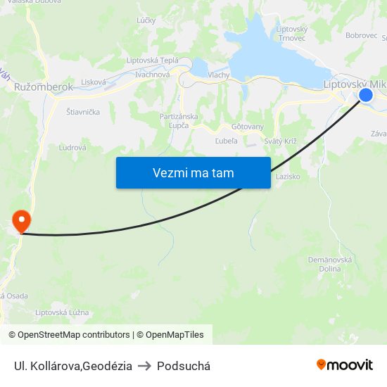 Ul. Kollárova,Geodézia to Podsuchá map