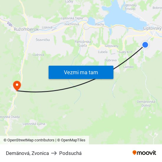 Demänová, Zvonica to Podsuchá map