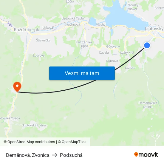 Demänová, Zvonica to Podsuchá map