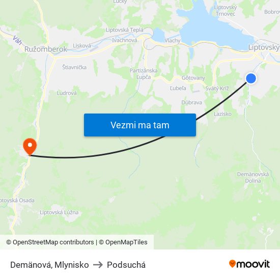 Demänová, Mlynisko to Podsuchá map