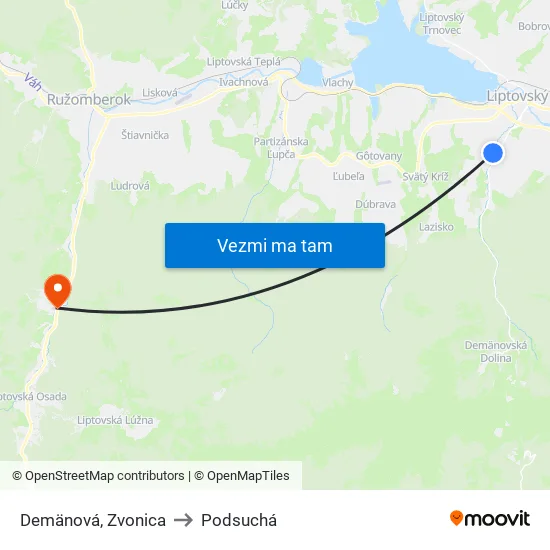 Demänová, Zvonica to Podsuchá map