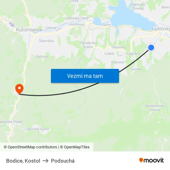 Bodice, Kostol to Podsuchá map