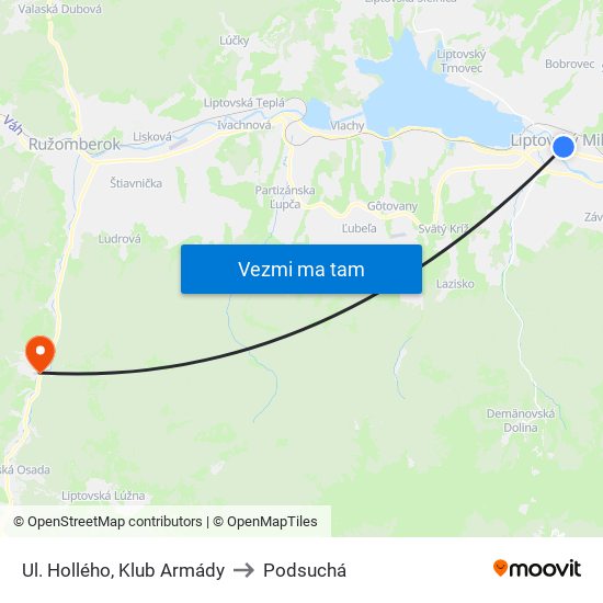 Ul. Hollého, Klub Armády to Podsuchá map