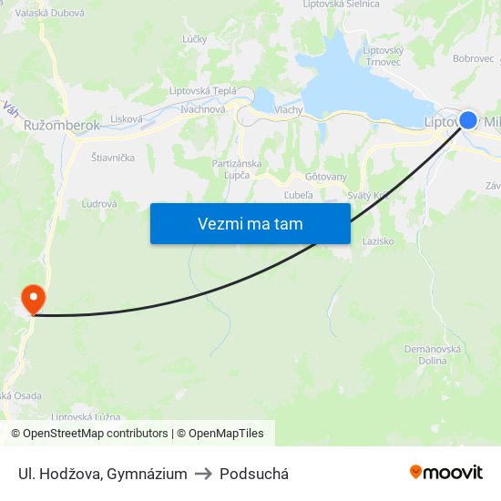 Ul. Hodžova, Gymnázium to Podsuchá map