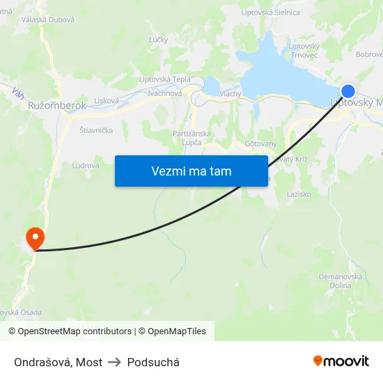 Ondrašová, Most to Podsuchá map