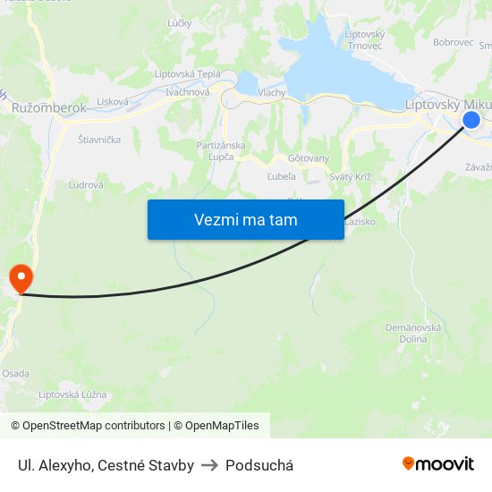 Ul. Alexyho, Cestné Stavby to Podsuchá map