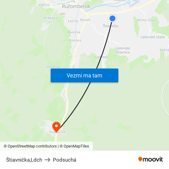 Štiavnička,Ldch to Podsuchá map
