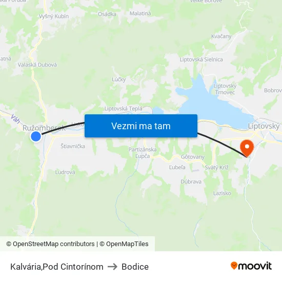 Kalvária,Pod Cintorínom to Bodice map