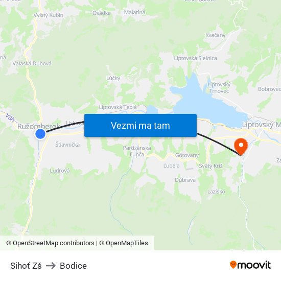 Sihoť Zš to Bodice map