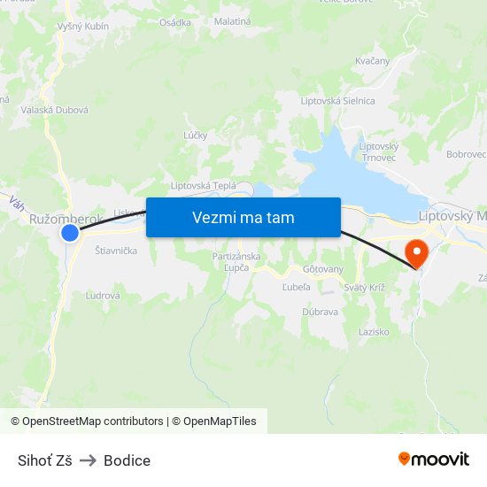 Sihoť Zš to Bodice map