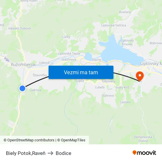 Biely Potok,Raveň to Bodice map